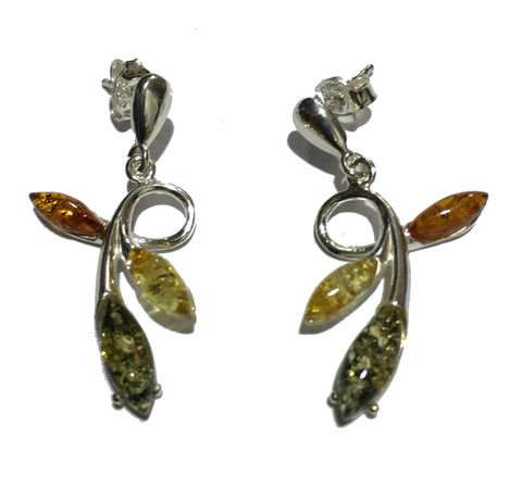 Genuine Baltic Amber Earrings - Multi Color Amber Leaf - 925 Sterling Silver ...