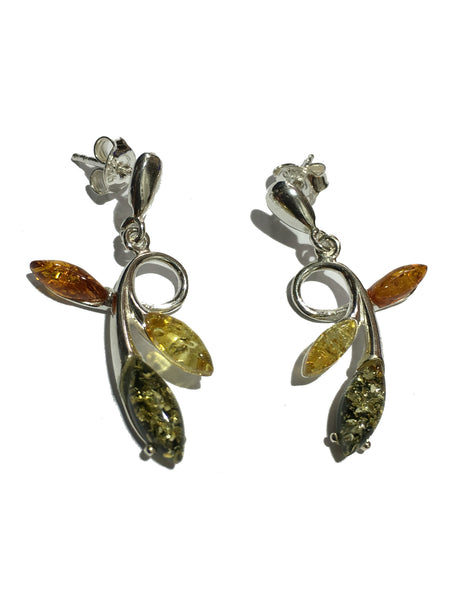 Genuine Baltic Amber Earrings - Multi Color Amber Leaf - 925 Sterling Silver ...