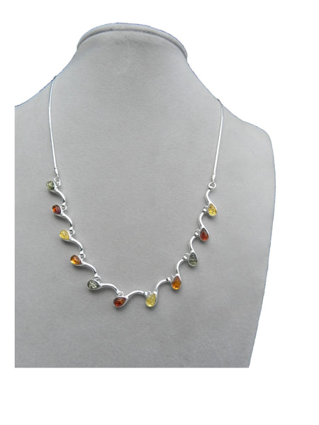 Genuine Baltic Amber Necklace - Multi Color Amber Leafy Chain - 925 Sterling ...