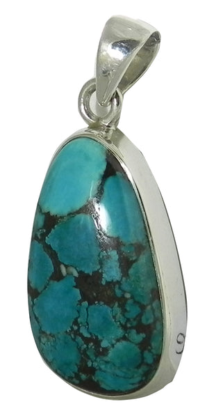 Oblong Turquoise Pendent in Sterling Silver Setting