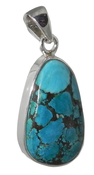 Oblong Turquoise Pendent in Sterling Silver Setting