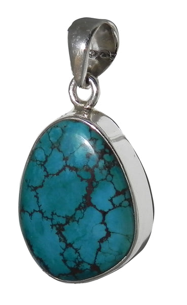 Oblong Turquoise Pendent in Sterling Silver Setting