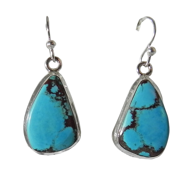 Oblong Turquoise Earring in Sterling Silver Setting