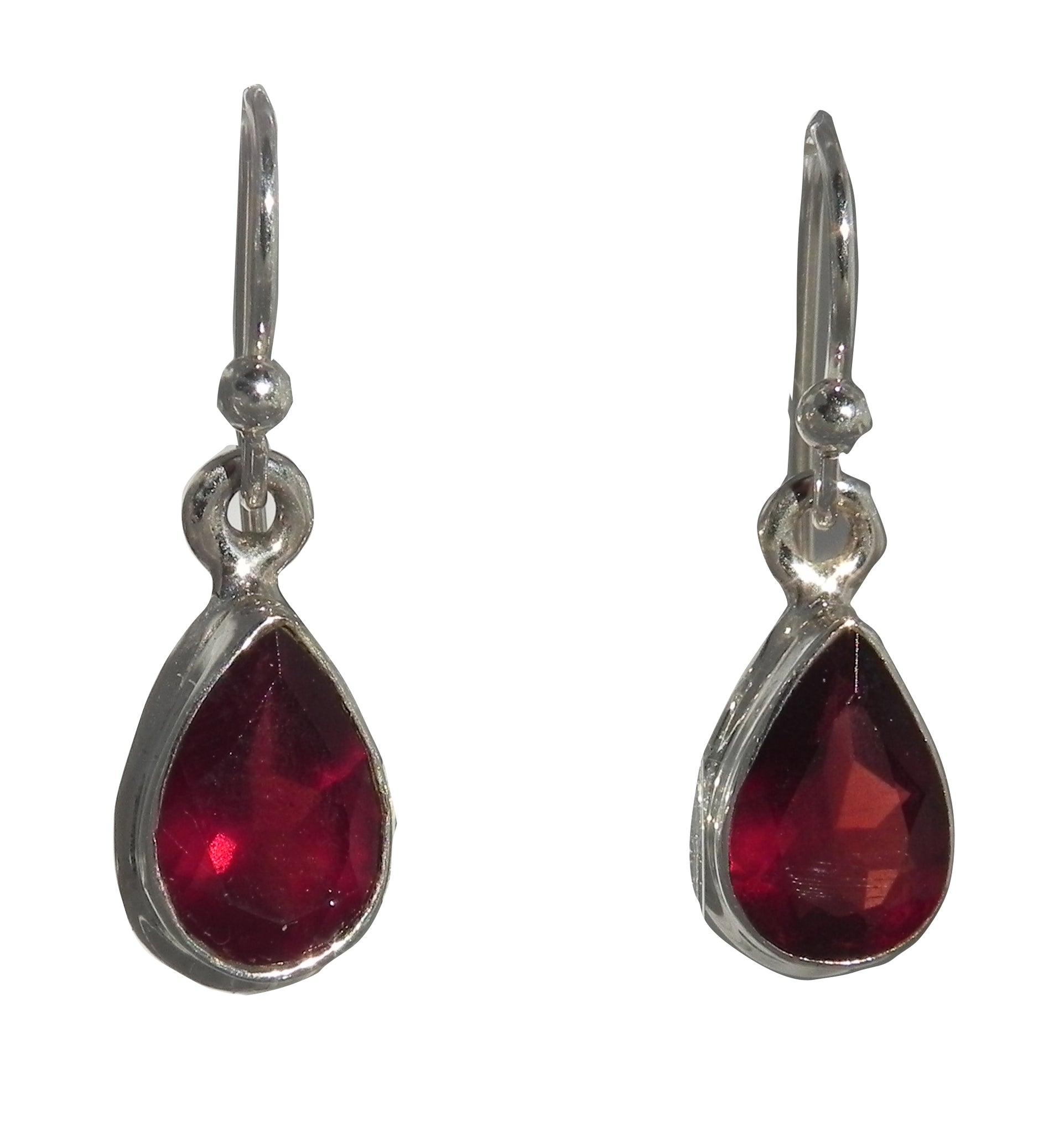 Garnet Teardrop Drop Earrings - Sterling Silver