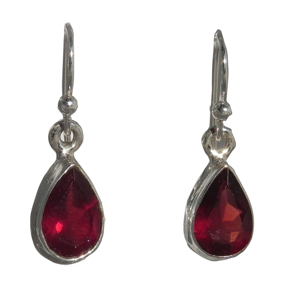Garnet Teardrop Drop Earrings - Sterling Silver