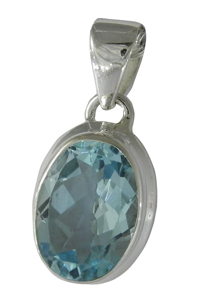 Blue Topaz Oval Pendent - Sterling Silver