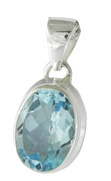 Blue Topaz Oval Pendent - Sterling Silver