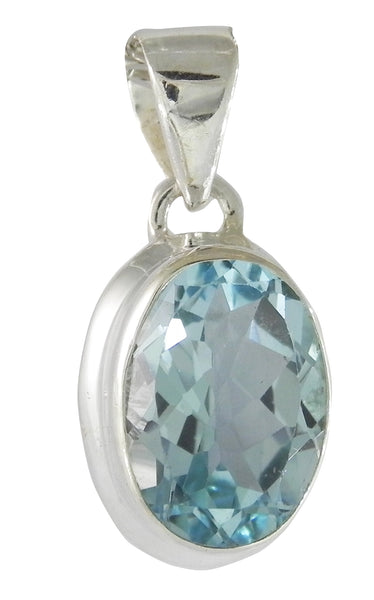 Blue Topaz Oval Pendent - Sterling Silver