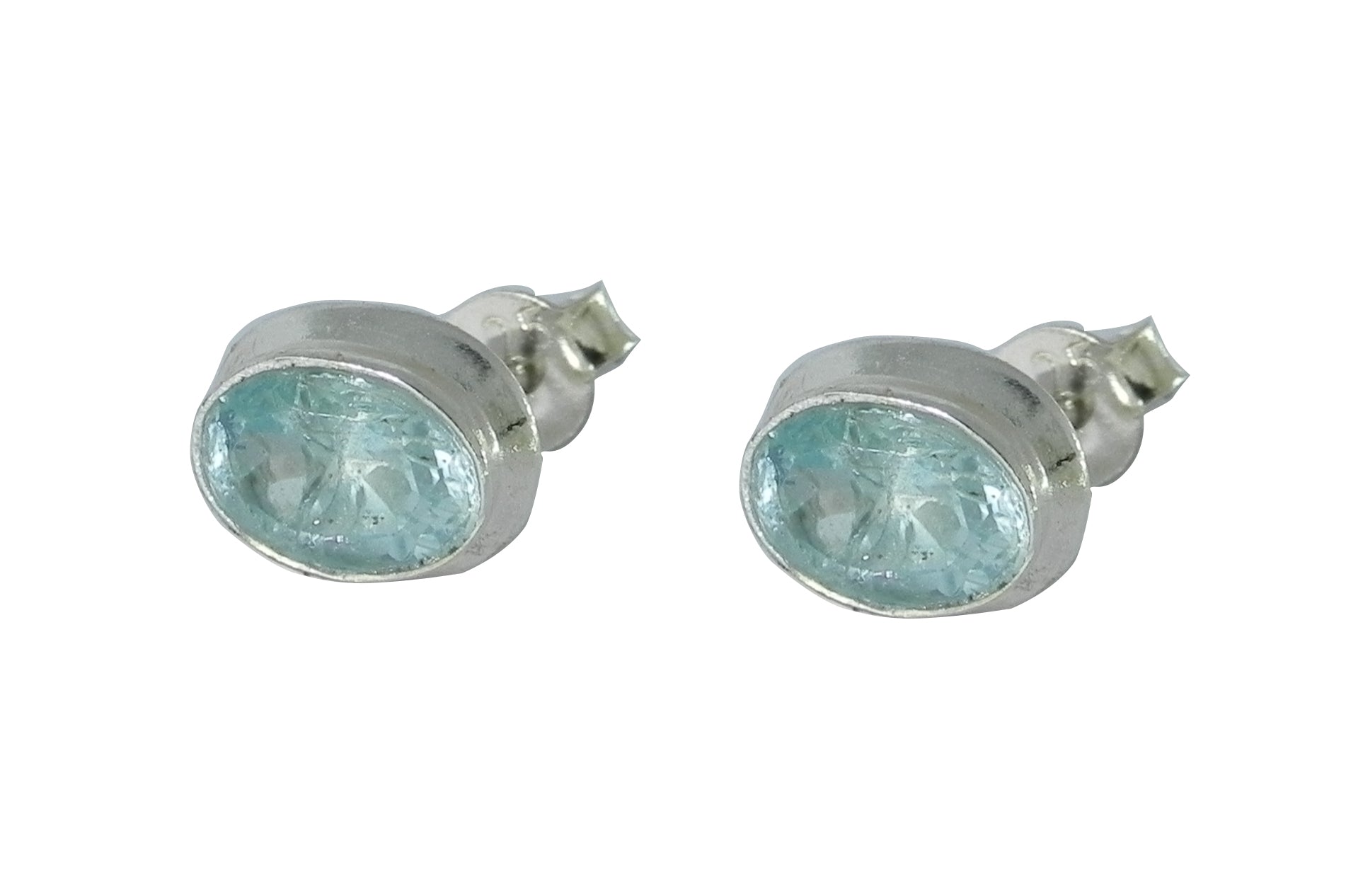 Blue Topaz Oval Stud Earrings - Sterling Silver