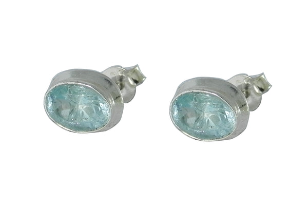 Blue Topaz Oval Stud Earrings - Sterling Silver