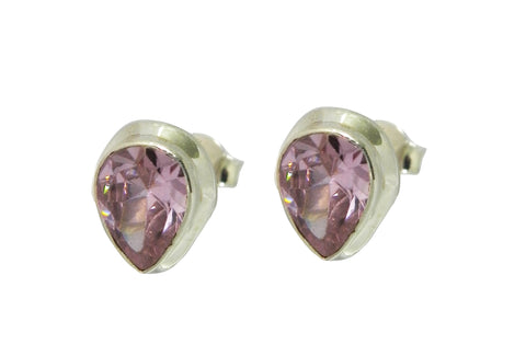 Pink Topaz Oval Stud Earrings - Sterling Silver