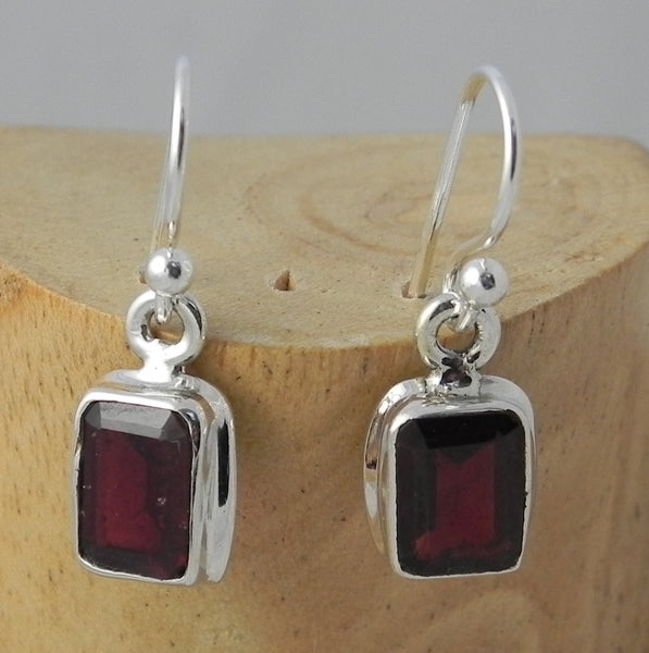Garnet Rectangular Drop Earrings - Sterling Silver