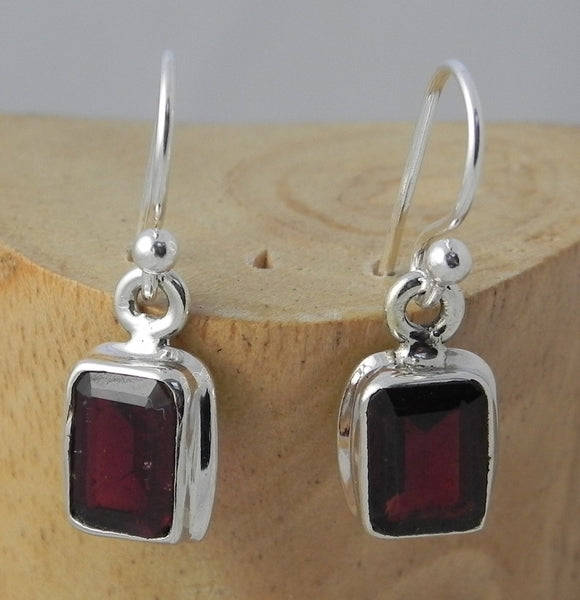 Garnet Rectangular Drop Earrings - Sterling Silver