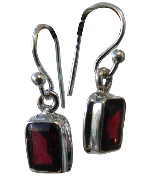 Garnet Rectangular Drop Earrings - Sterling Silver