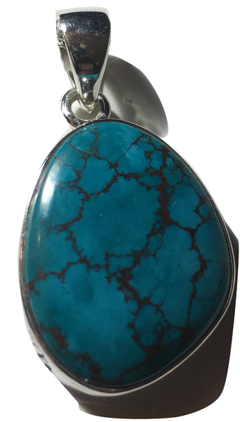 Oblong Turquoise Pendent in Sterling Silver Setting