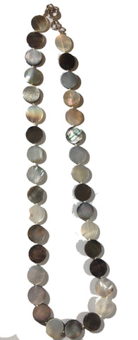 Mother of Pearl Circle Bead Necklace - 18inch long -  10mm Diameter x 2mm Beads