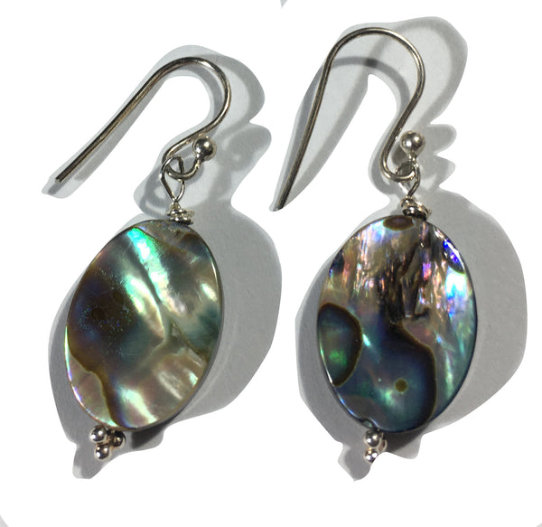 Abalone Paua Shell Oval Bead Earrings - Sterling Silver Hooks