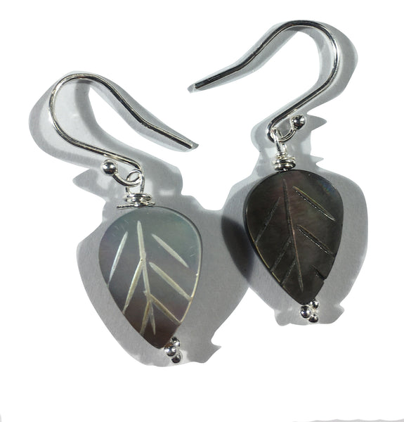 Mother of Pearl Leaf Bead Earrings - Sterling Silver Hooks