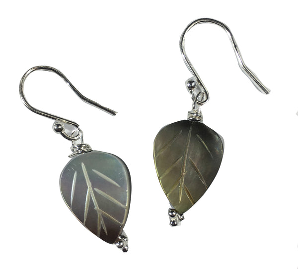 Mother of Pearl Leaf Bead Earrings - Sterling Silver Hooks
