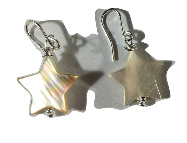 Mother of Pearl Star Bead Earrings - Sterling Silver Hooks