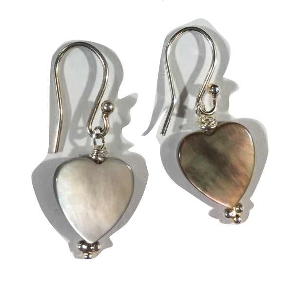 Mother of Pearl Heart Bead Earrings - Sterling Silver Hooks