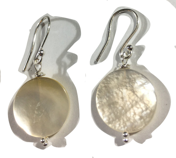 Mother of Pearl Circular Bead Earrings - Sterling Silver Hooks