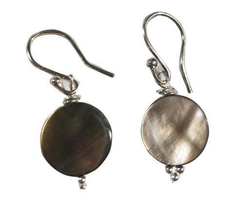 Mother of Pearl Circular Bead Earrings - Sterling Silver Hooks