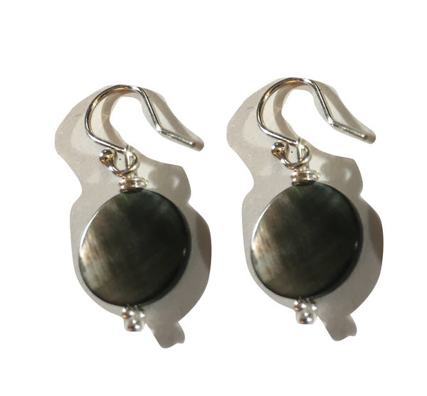 Mother of Pearl Circular Bead Earrings - Sterling Silver Hooks