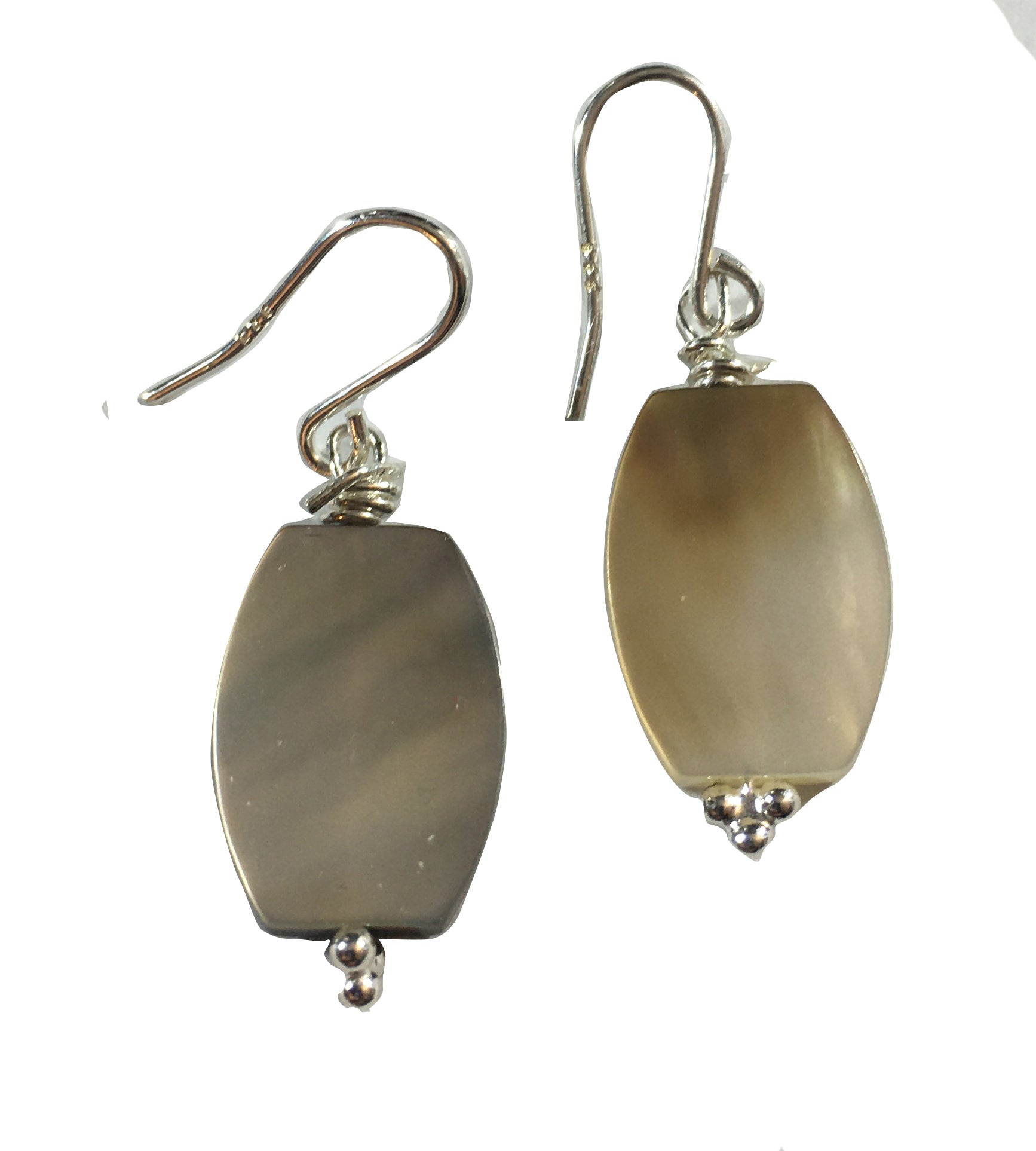 Mother of Pearl Oval Bead Earrings - Sterling Silver Hooks