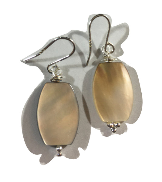 Mother of Pearl Oval Bead Earrings - Sterling Silver Hooks