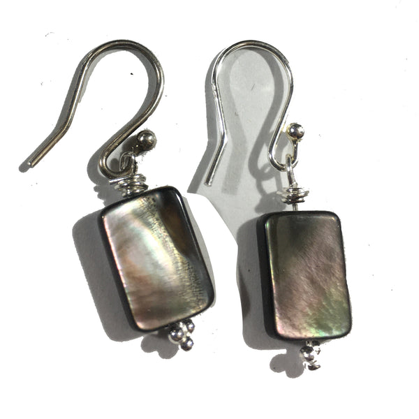 Mother of Pearl Rectangular Bead Earrings - Sterling Silver Hooks