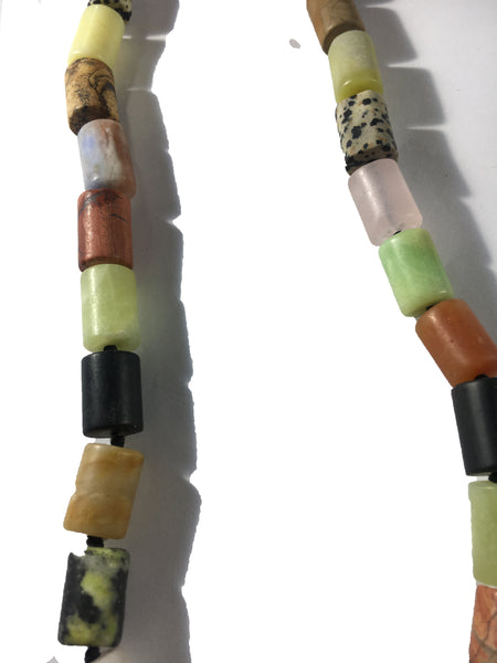 Natural Agate and Jasper Necklace - 18inch long - Cylindrical 15mm Long x 10mm diameter Beads