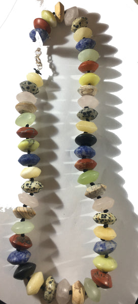 Natural Agate and Jasper Necklace - 18inch long - 18mm Diameter x8mm Oval Beads