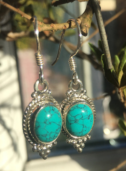 Turquoise Earrings in Sterling Silver Setting and hooks