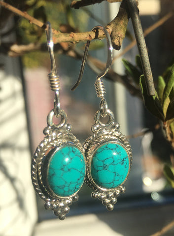 Turquoise Earrings in Sterling Silver Setting and hooks