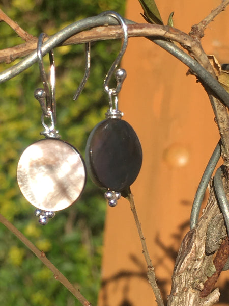 Mother of Pearl Circular Bead Earrings - Sterling Silver Hooks
