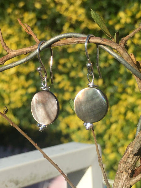 Mother of Pearl Circular Bead Earrings - Sterling Silver Hooks