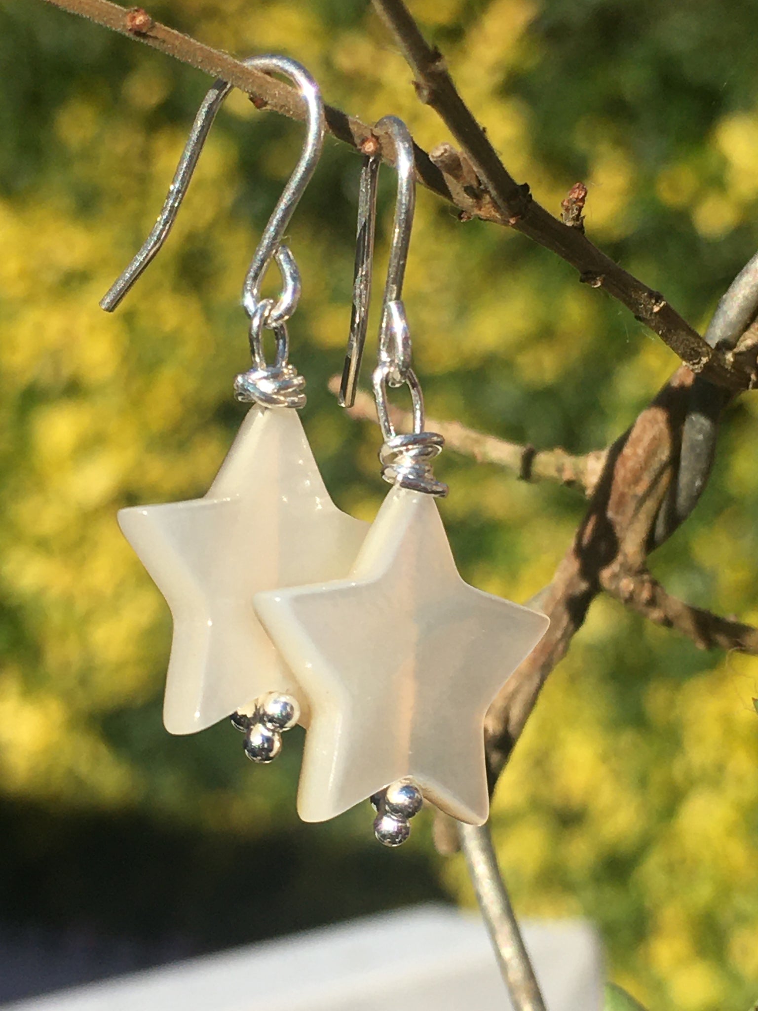 Mother of Pearl Star Bead Earrings - Sterling Silver Hooks