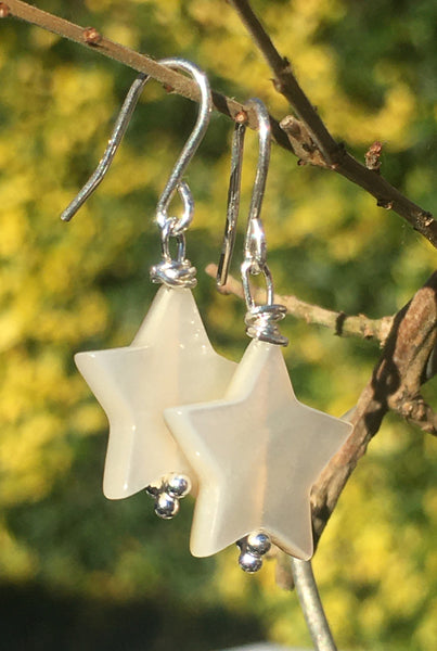 Mother of Pearl Star Bead Earrings - Sterling Silver Hooks