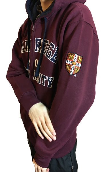 Cambridge University Zipped Hoody - Burgundy - Official Apparel of the Famous University of Cambridge