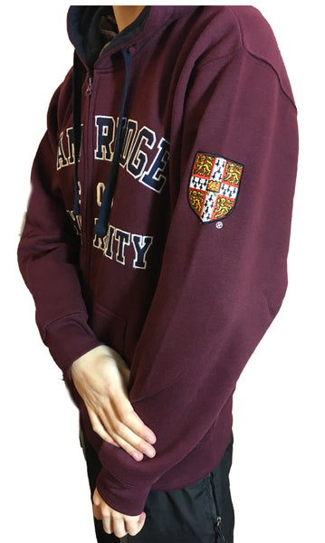 Cambridge University Zipped Hoody - Burgundy - Official Apparel of the Famous University of Cambridge