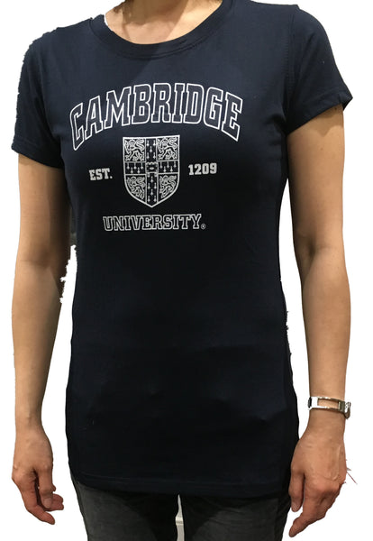 Cambridge University Ladies Body Fit T-shirt - Navy - Official Apparel of the Famous University of Cambridge