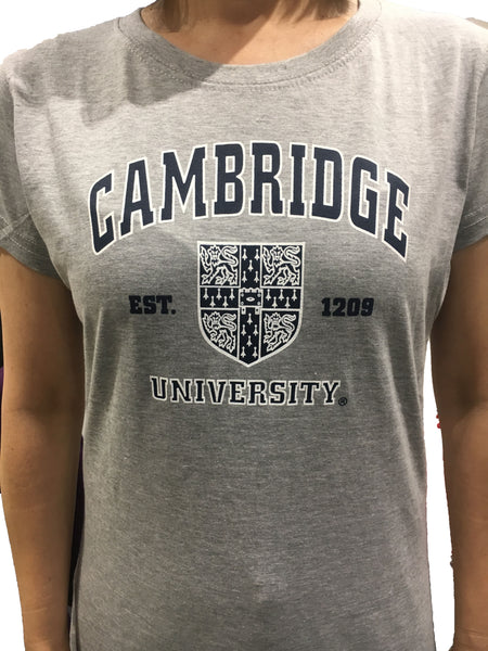 Cambridge University Ladies Body Fit T-shirt - Grey - Official Apparel of the Famous University of Cambridge