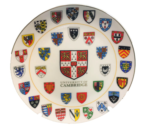 Cambridge University Ceramic Plate - 10cm Official  with stand and gift box - Displays Cambridge University Shield and all 31 College shields - 10cm
