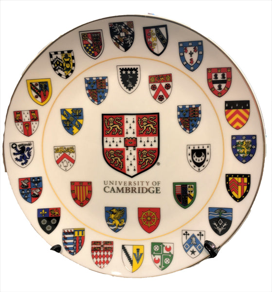 Cambridge University Ceramic Plate - 10cm Official  with stand and gift box - Displays Cambridge University Shield and all 31 College shields - 10cm
