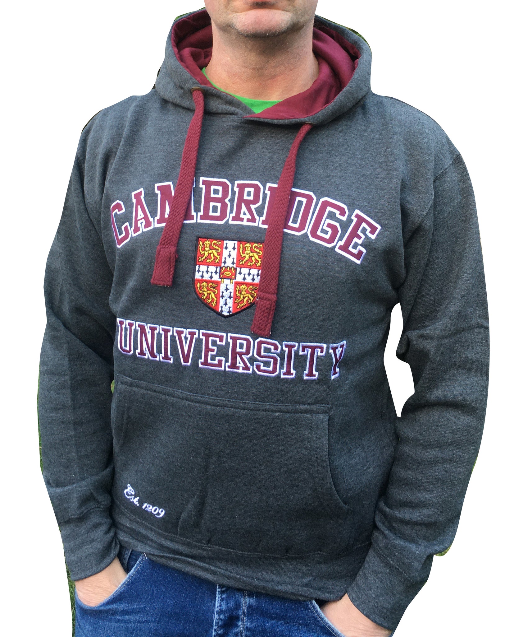 Cambridge University Embroidered Hoody - Charcoal - Official Apparel of the Famous University...