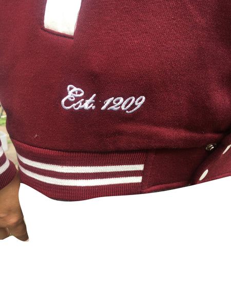 Cambridge University Embroidered Varsity Jacket - Burgundy - Official Apparel