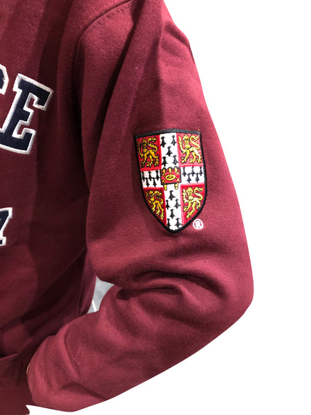 Cambridge University Zipped Hoody - Burgundy - Official Apparel of the Famous University of Cambridge