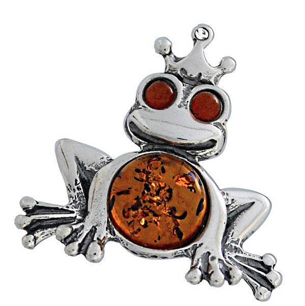Genuine Baltic Amber - Frog Pendent - 925 Sterling Silver