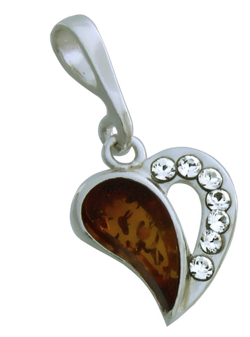 Genuine Baltic Amber - Heart Pendent - 925 Sterling Silver